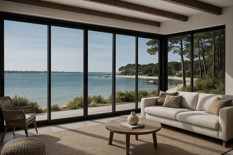 Une baie vitrée XL pour une villa lumineuse au Cap Ferret, sur le Bassin d’Arcachon